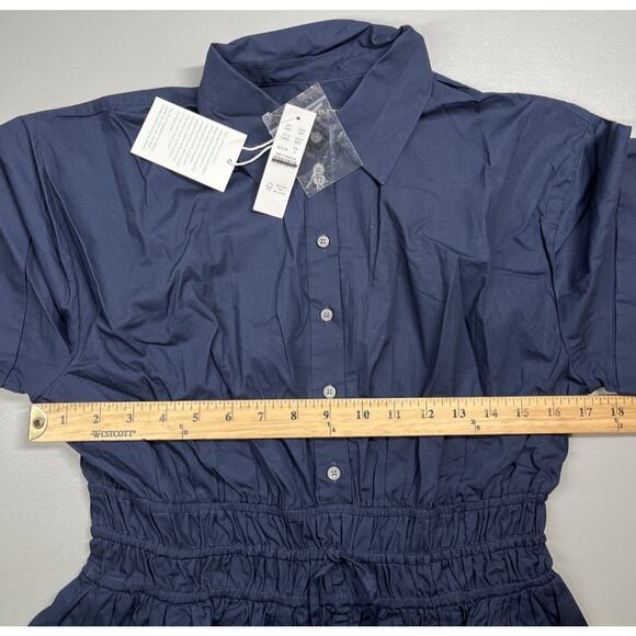 J Crew Elena Mini Shirt Dress in Cotton Poplin Size 4 Navy Blue Smocked Waist - Picture 6 of 10